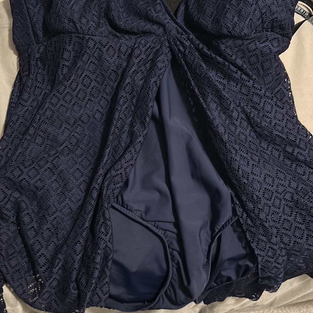 Navy size 22 One Piece Swimsuit With Diamond Print Built In Overlay